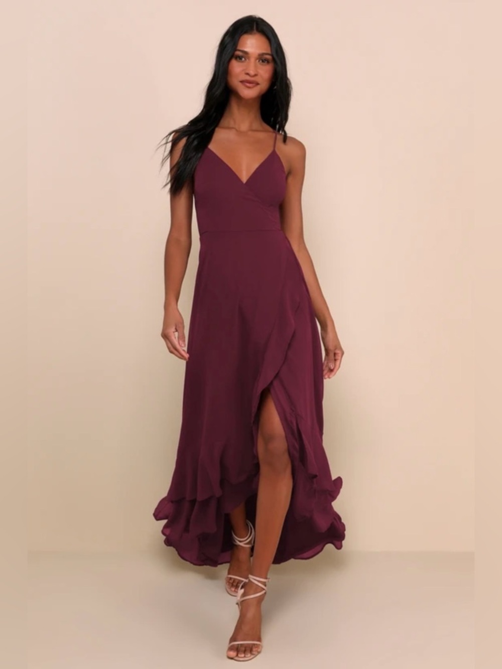 Lulus In Love Forever Plum Lace-Up High-Low Maxi Dress S NWT